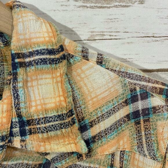 Free People One Grunge Ombré Plaid Top - Yellow Multi - Medium - Picture 15 of 16